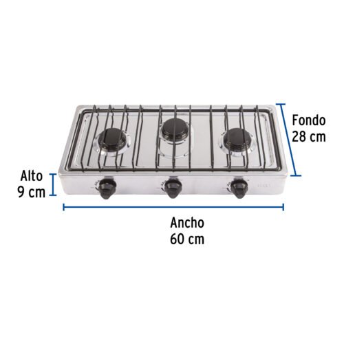479202 47920 - Parrilla de gas de sobreponer 3 quemadores, inox, Foset
