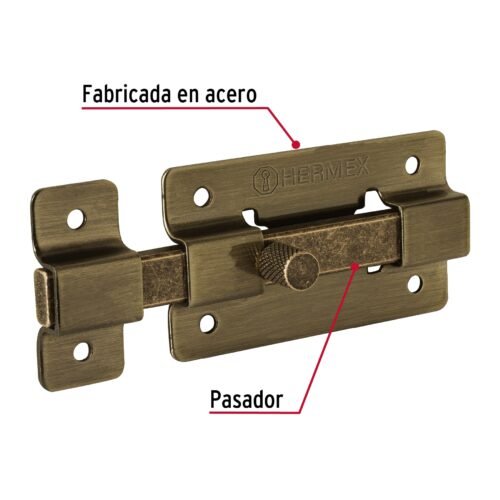 47926 - Pasador de barra plana 3", latón antiguo, HERMEX