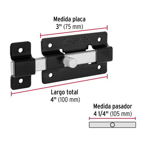 47929 - Pasador de barra plana 3", negro, HERMEX