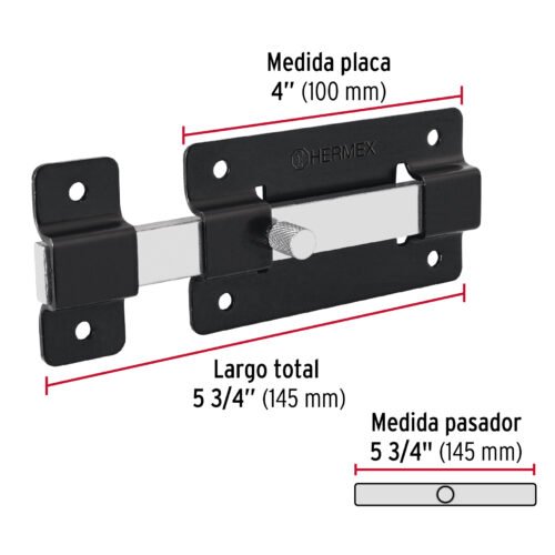 47930 - Pasador de barra plana 4", negro, HERMEX