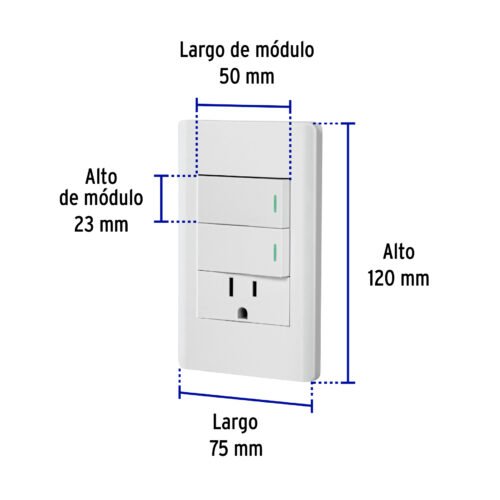 47967 - Placa armada blanca 2 interruptores y contacto 1 mód,Lisboa