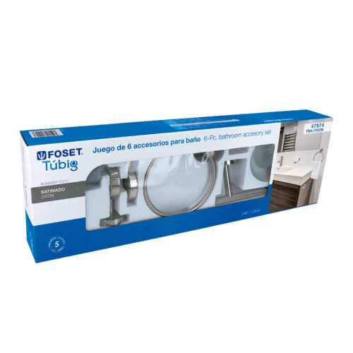 47974 - Juego de 6 accesorios para baño acabado satín, Foset Tubig