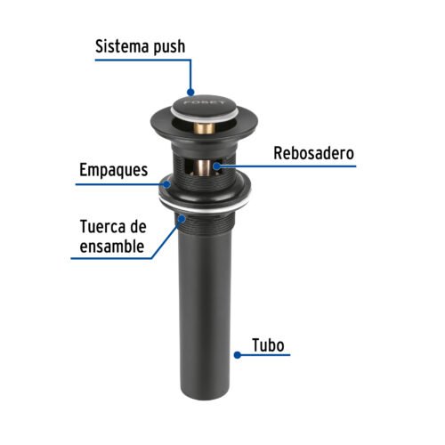 479811 47981 - Contra p/lavabo, 1-1/4", con rebosadero, push, latón, negro