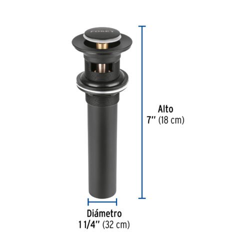 479812 47981 - Contra p/lavabo, 1-1/4", con rebosadero, push, latón, negro