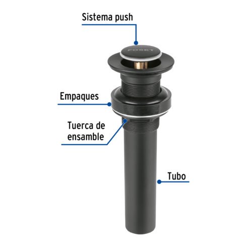 479821 47982 - Contra p/lavabo, 1-1/4", sin rebosadero, push, latón, negro