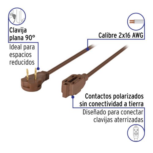 48001 - Extensión eléctrica doméstica 2 m clavija plana, café