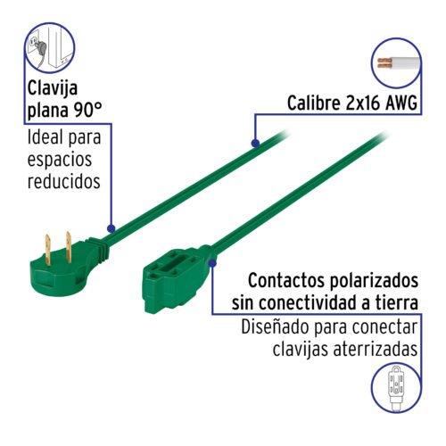 48002 - Extensión eléctrica doméstica 2 m clavija plana, verde
