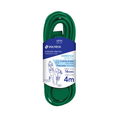 48014 - Extensión eléctrica doméstica 4 m clavija plana, verde