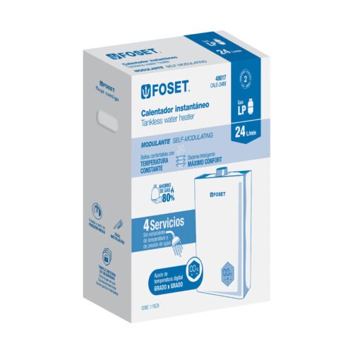 48017 - Calentador instantáneo modulante, 24L, 4 serv, gas LP, Foset
