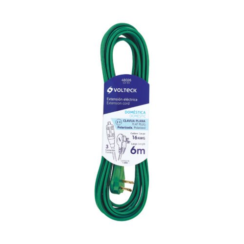 48026 - Extensión eléctrica doméstica 6 m clavija plana, verde