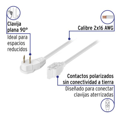 48030 - Extensión eléctrica doméstica 8 m clavija plana, blanca