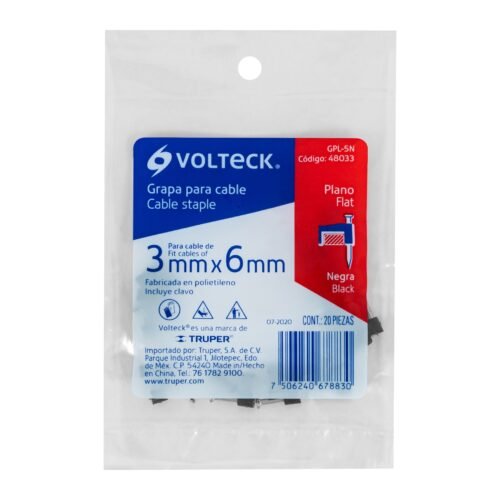 480334 48033 - Bolsa con 20 grapas negras de 3 x 6 mm para cable plano