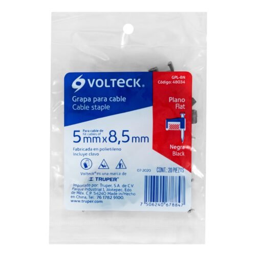 480344 48034 - Bolsa con 20 grapas negras de 5 x 8.5 mm para cable plano