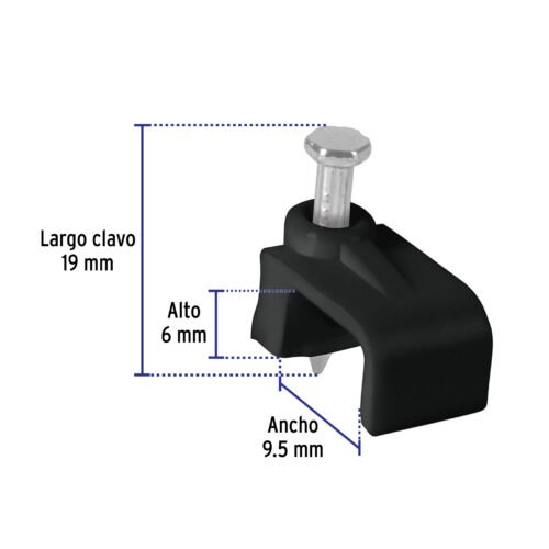 48035 - Bolsa con 20 grapas negras de 6 x 9.5 mm para cable plano