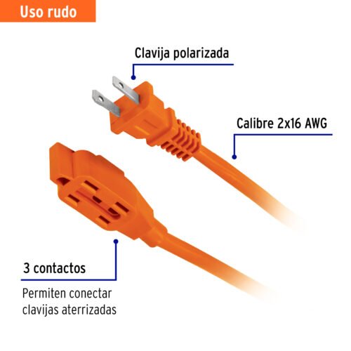 48047 - Extensión eléctrica de uso rudo 12 m 2x16 AWG, Volteck