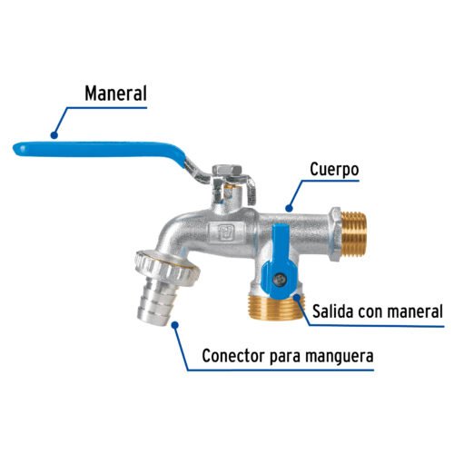 48060 - Llave de esfera doble salida 1/2" de latón, Foset