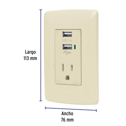 48064 - Contacto aterrizado  2 puertos USB, marfil, línea Italiana