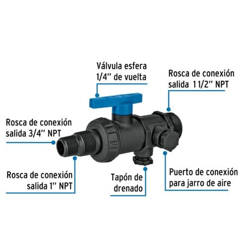 48081 - Multiconector polipropileno para tinaco, con válvula, FOSET
