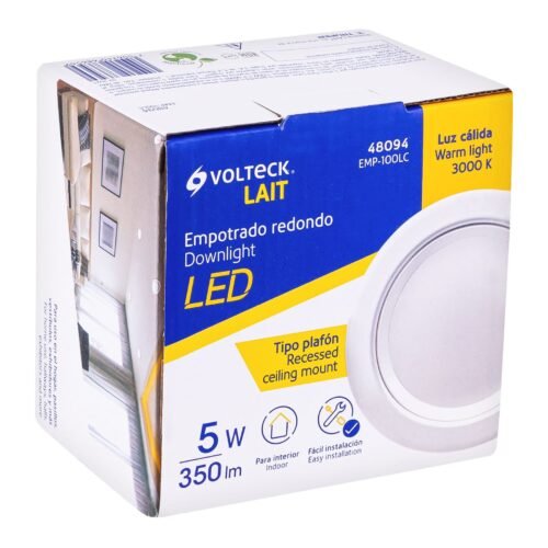 480942 48094 - Luminario LED empotrado redondo de 5 W, luz cálida, Volteck
