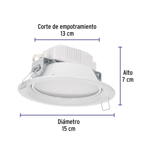 48095 - Luminario LED empotrado redondo de 6 W, luz cálida, Volteck