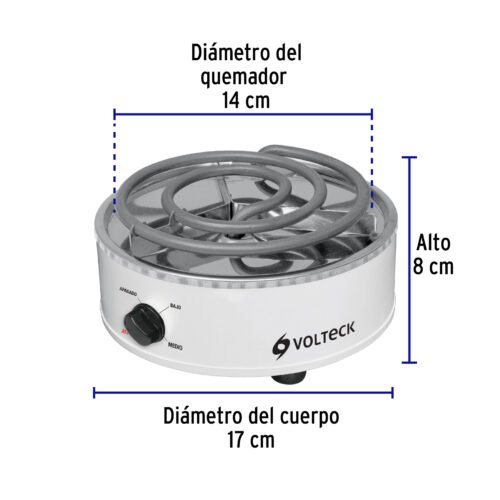 48125 - Parrilla eléctrica red. 1 quemador espiral, blanca, VOLTECK