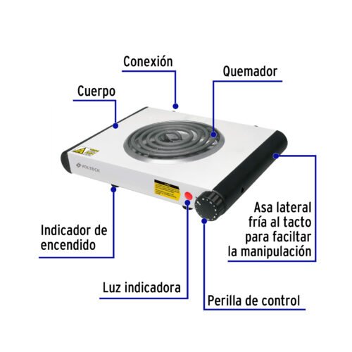 48126 - Parrilla eléctrica 1 quemador en espiral, blanca, VOLTECK