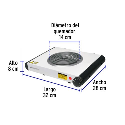 48126 - Parrilla eléctrica 1 quemador en espiral, blanca, VOLTECK