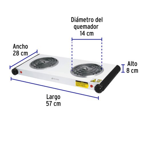48127 - Parrilla eléctrica 2 quemadores en espiral, blanca, VOLTECK