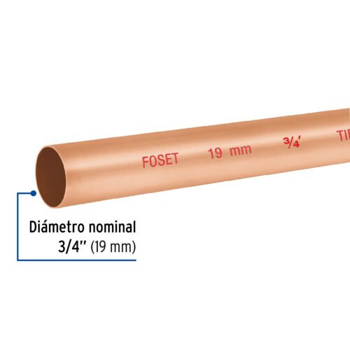48152 48152 - Tubo rígido de cobre 3/4" tipo "N", 3m, 0.9kg, FOSET