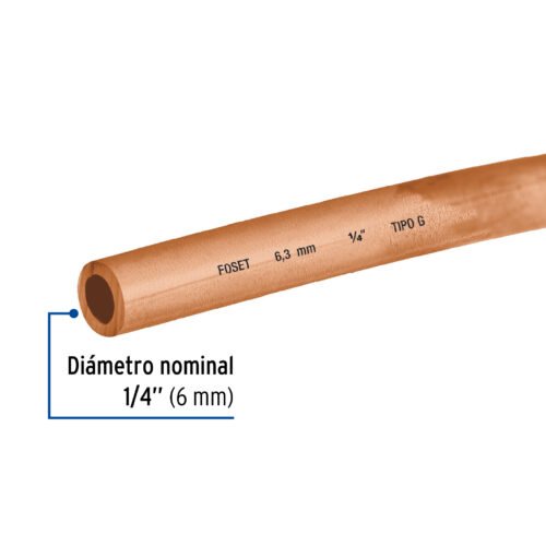 48155 - Tubo flexible de cobre 1/4", rollo de 15m, 1.7kg, FOSET