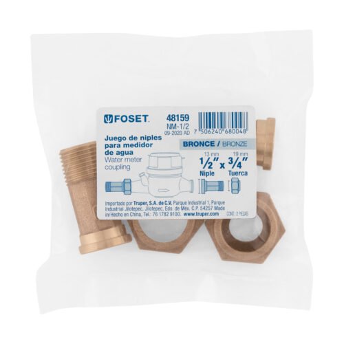 48159 - Juego de 2 niples para medidor de agua, 1/2 x 3/4", FOSET