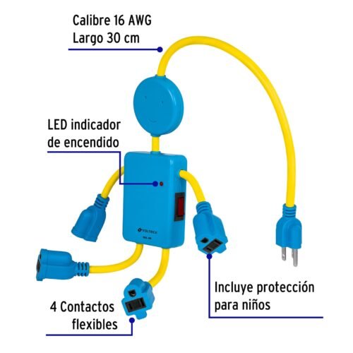 48182 - Multicontacto 16 AWG figura de niño con 4 entradas, Volteck