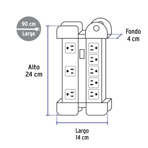 48188 - Multicontacto 14 AWG industrial supresor de picos 8 entradas