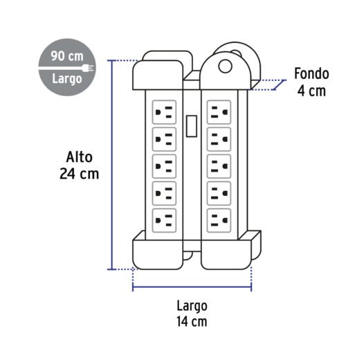 48190 - Multicontacto 14 AWG industrial supresor picos 10 entradas