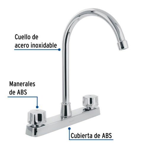 48193 - Mezcladora 8" fregadero, ABS, cuello curvo, hexagonal, BASIC