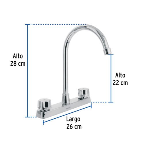 48193 - Mezcladora 8" fregadero, ABS, cuello curvo, hexagonal, BASIC
