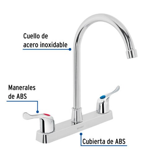 481941 48194 - Mezcladora 8" fregadero, ABS, cuello curvo, palanca, BASIC