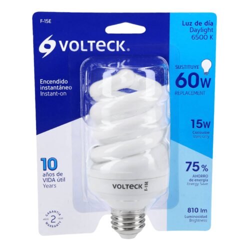 482123 48212 - Lámpara espiral T4 15 W luz de día en blíster, Volteck