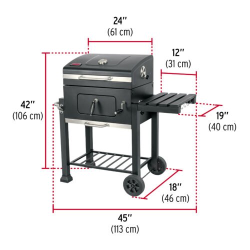 48248 - Asador de carbón de 24" con tapa, negro, FIERO