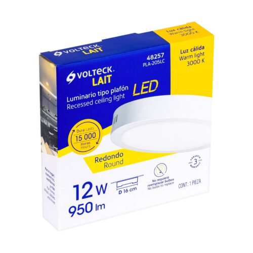 482574 48257 - Luminario LED tipo plafón 12 W, redondo, luz cálida, blanco