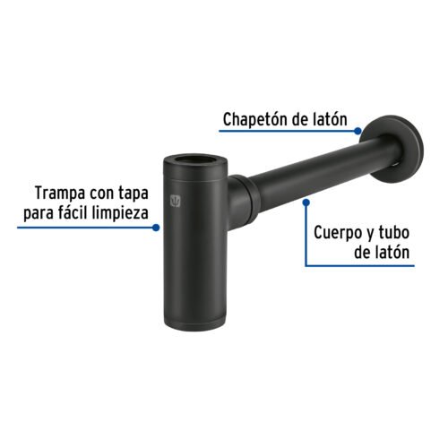 482691 48269 - Céspol de bote minimalista 1 1/4", negro, para lavabo, Foset