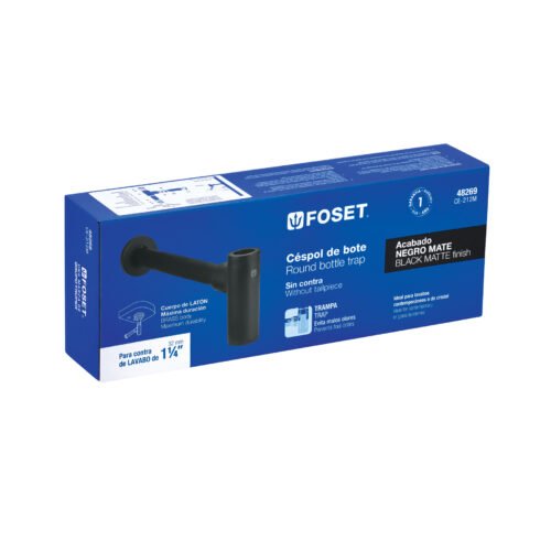 482693 48269 - Céspol de bote minimalista 1 1/4", negro, para lavabo, Foset