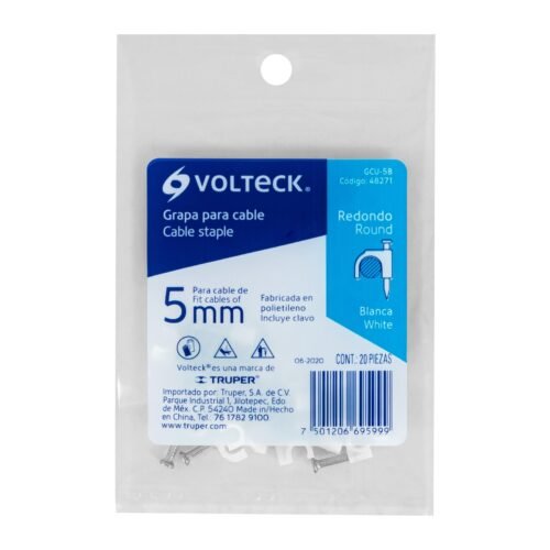 48271 - Bolsa con 20 grapas blancas de 5 mm para cable redondo