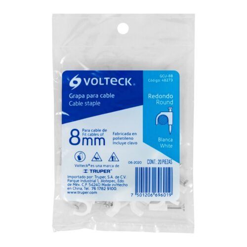 48273 - Bolsa con 20 grapas blancas de 8 mm para cable redondo