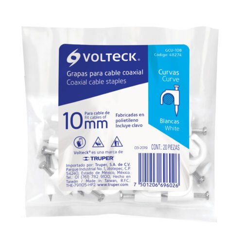 48274 - Bolsa con 20 grapas blancas de 10 mm para cable redondo
