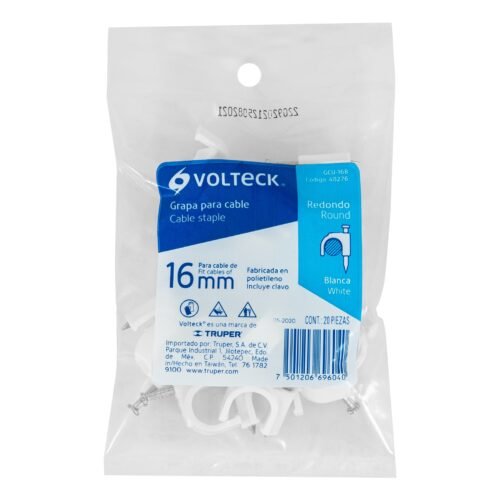 482764 48276 - Bolsa con 20 grapas blancas de 16 mm para cable redondo