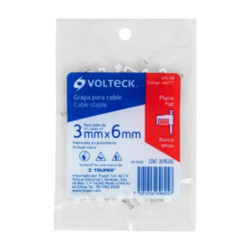 48277 - Bolsa con 20 grapas blancas de 3 x 6 mm para cable plano