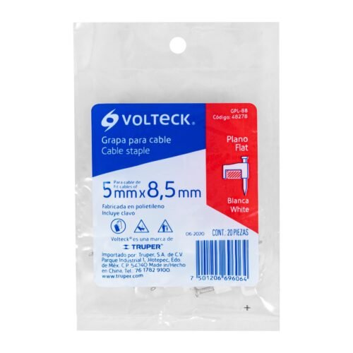 48278 - Bolsa con 20 grapas blancas de 5 x 8.5 mm para cable plano
