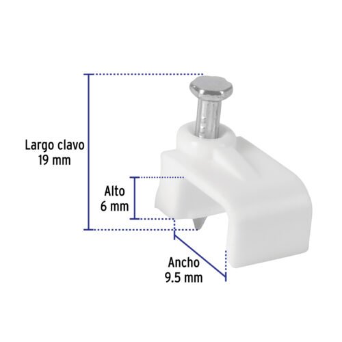 48279 - Bolsa con 20 grapas blancas de 6 x 9.5 mm para cable plano