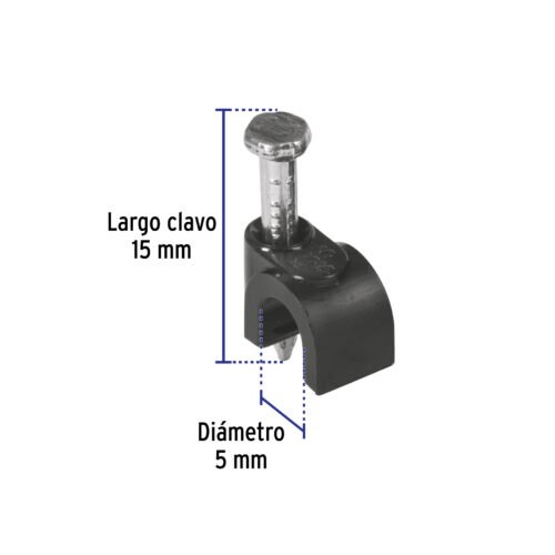482802 48280 - Bolsa con 20 grapas negras de 5 mm para cable redondo